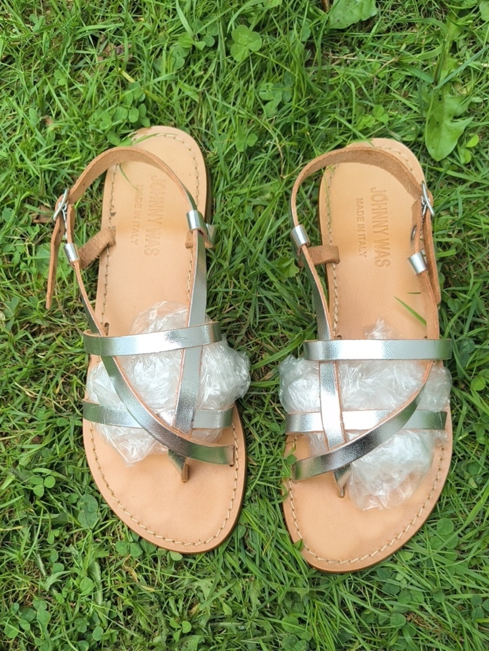 Johnny Was || Silver Metallic Strappy Leather Sandals